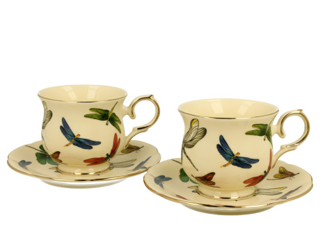 Komplet dwie filiżanki do herbaty na urodziny ważki ecru