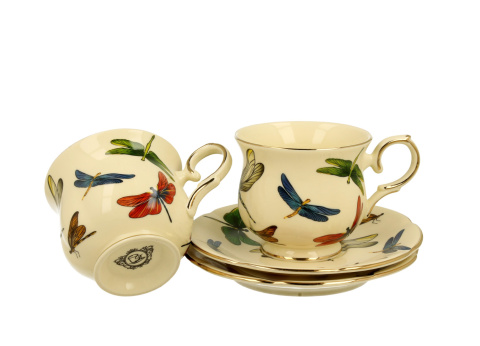 Komplet dwie filiżanki do herbaty na urodziny ważki ecru