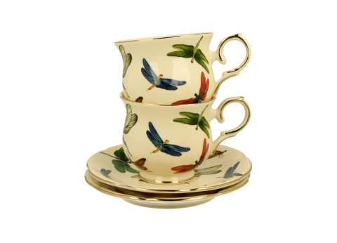 Komplet dwie filiżanki do herbaty na urodziny ważki ecru