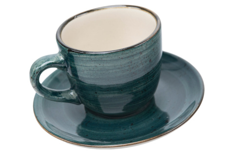 Zestaw filiżanka spodek do herbaty kamionka bel rustic zieleń