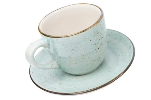 Zestaw filiżanka ze spodkiem kamionka bel rustic seledynowa