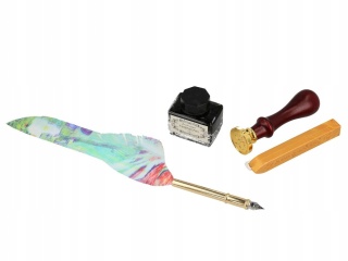 Komplet piśmienniczy z kałamarzem stalówki i pieczęć irysy