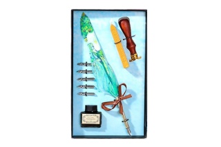 Komplet piśmienniczy z kałamarzem stalówki i pieczęć irysy