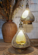 Złota lampa ażurowa lampka do salonu sypialni maroco boho