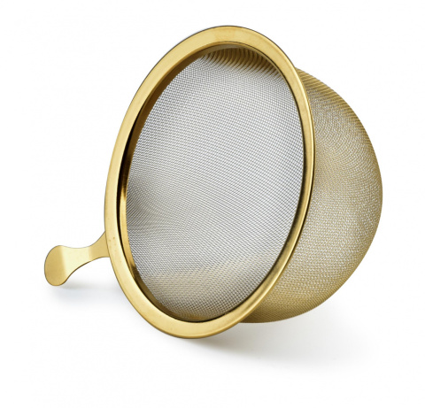 Złote sitko z uchwytem do parzenia herbaty lub ziół Carmani