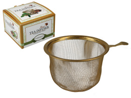Złote sitko z uchwytem do parzenia herbaty lub ziół Carmani