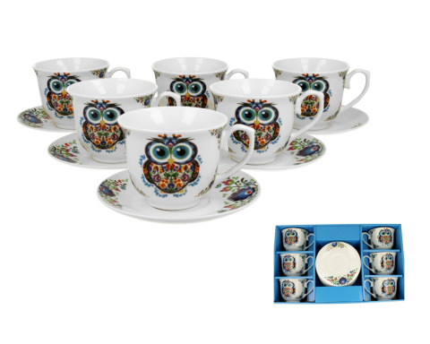 Zestaw 6 filiżanek spodki sowa etno na urodziny duo sówki