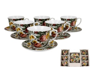 Komplet 6 filiżanek ze spodkami do herbaty spring kwiaty