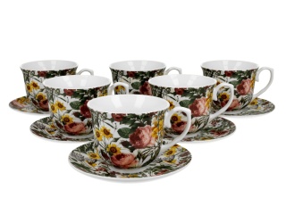 Komplet 6 filiżanek ze spodkami do herbaty spring kwiaty