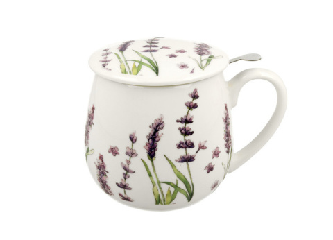 Komplet kubek baryłka z sitkiem lavender na urodziny lawenda