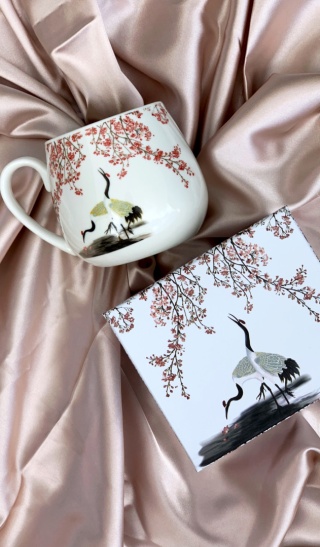 Kubek baryłka do herbaty ziół sakura i żurawie na prezent