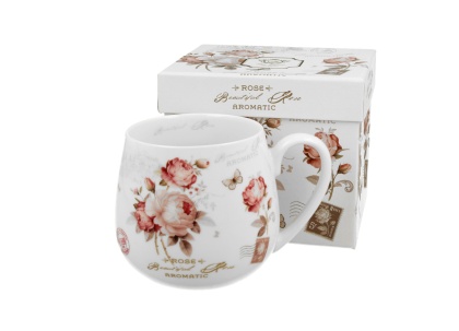 Kubek porcelanowy na prezent baryłka Secesja róże na urodziny