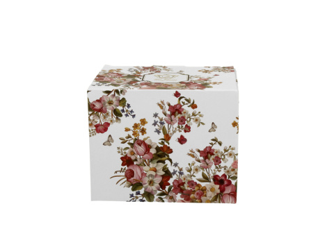 Kubek porcelanowy na prezent baryłka Vintage Flowers White