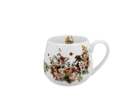 Kubek porcelanowy na prezent baryłka Vintage Flowers White