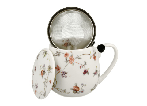 Kubek porcelanowy z zaparzaczem baryłka Safa kwiaty