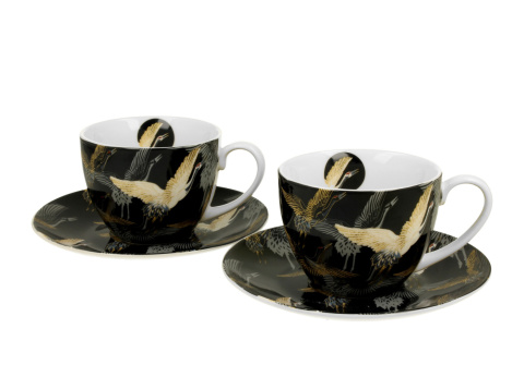 Zestaw 2 filiżanki ze spodkami żurawie nocą na urodziny