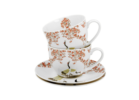 Zestaw 2 filiżanki ze spodkami Sakura i żurawie na prezent