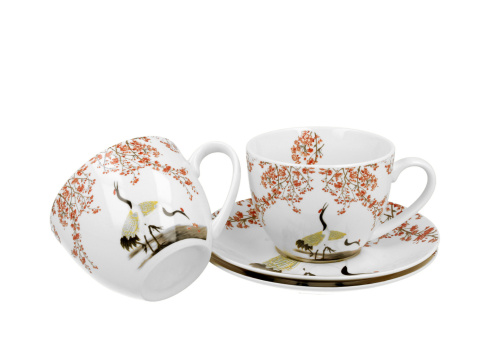 Zestaw 2 filiżanki ze spodkami Sakura i żurawie na prezent