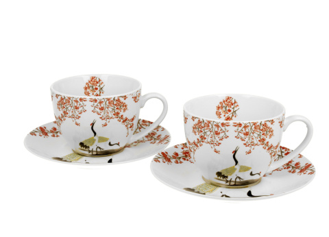 Zestaw 2 filiżanki ze spodkami Sakura i żurawie na prezent