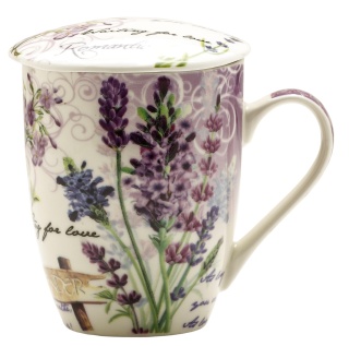 Komplet kubek z sitkiem i przykrywką do ziół lawenda