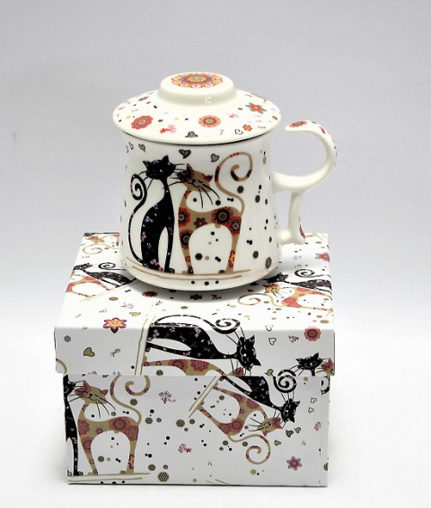 Zestaw kubek zaparzacz sitko do herbaty koty Queen Isabell