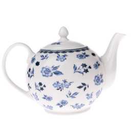 Biały dzbanek czajnik do herbaty kawy 1l niebieskie kwiaty
