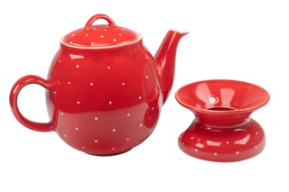 Dzbanek w kolorze czerwonym z podgrzewaczem w groszki