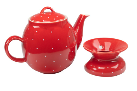 Dzbanek w kolorze czerwonym z podgrzewaczem w groszki