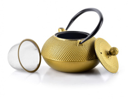 Dzbanek żeliwny do parzenia herbaty złoty z filtrem Alor