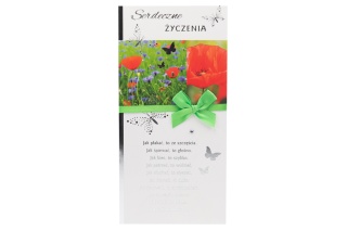 Kartka okazjonalna karnet koperta życzenia wstążka maki