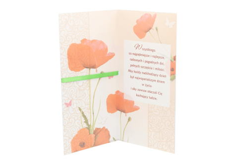 Kartka okazjonalna karnet koperta życzenia wstążka maki