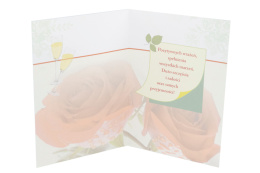 Kartka okazjonalna karnet z różową kopertą z życzeniami róże