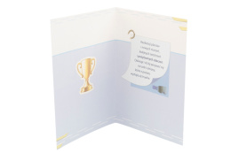 Kartka urodzinowa karnet niebieska koperta życzenia skoczek