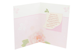 Kartka urodzinowa karnet z czerwoną kopertą życzenia róże