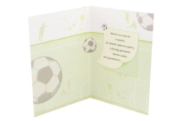 Kartka urodzinowa karnet z zieloną kopertą życzenia piłkarz