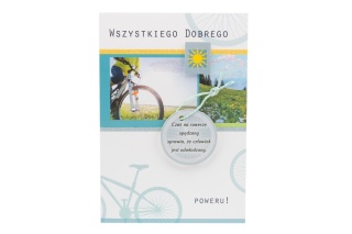 Kartka urodzinowa karnet z żółtą kopertą życzenia rower