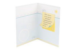 Kartka urodzinowa karnet z żółtą kopertą życzenia rower