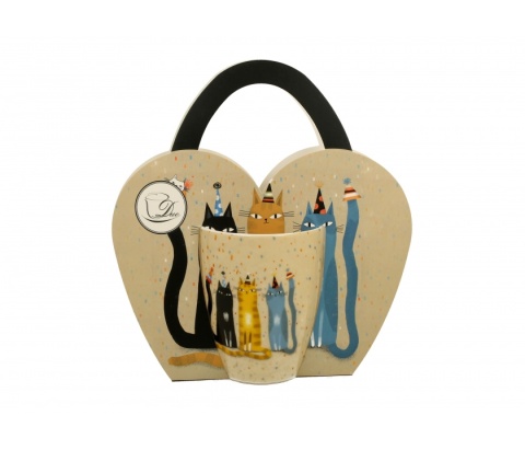 Klasyczny kubek do kawy prezent koci świat w koszyczku party