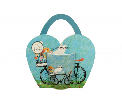 Klasyczny kubek do kawy prezent koci świat w koszyczku rower