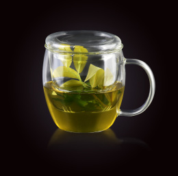Zestaw duży kubek szklany zaparzacz do herbaty ziół peter