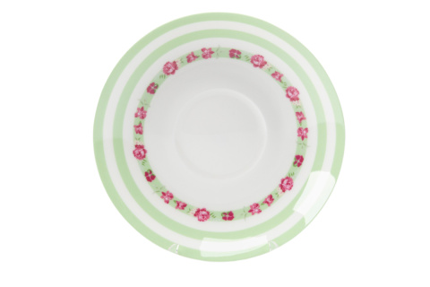 Komplet filiżanka jumbo spodek do kawy na prezent zielone pasy