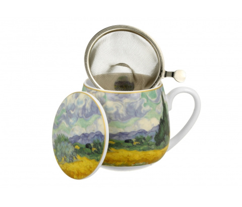 Komplet kubek baryłka z sitkiem Van Gogh Wheat Field prezent