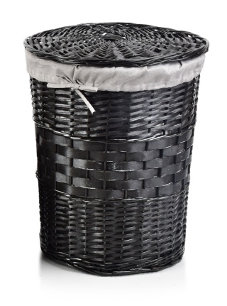 Kosz na bieliznę wiklinowy okrągły czarny z pokrywką XL pino