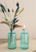 Szklana butelka niebieska wazon ozdoba świecznik 21 cm blue