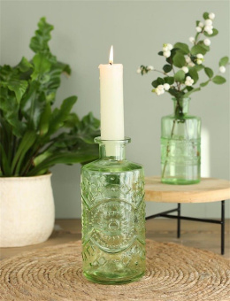 Szklana butelka zielona wazon ozdoba świecznik 21 cm zieleń