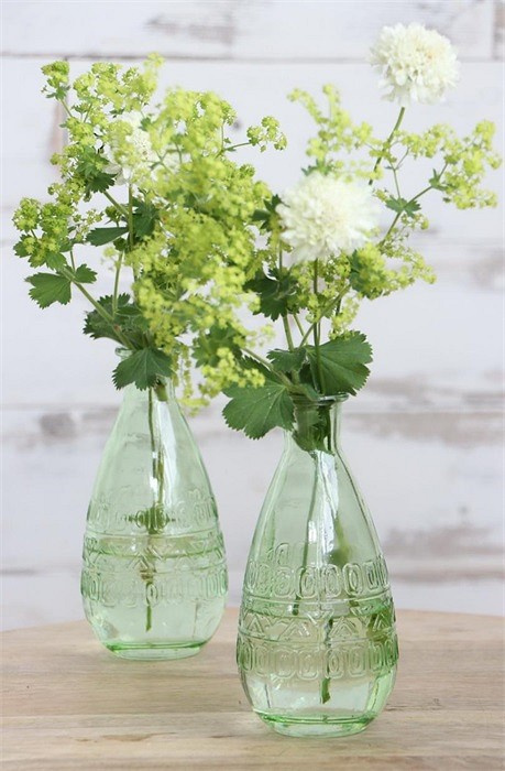 Szklana butelka zielona wazonik świecznik 16cm do pokoju