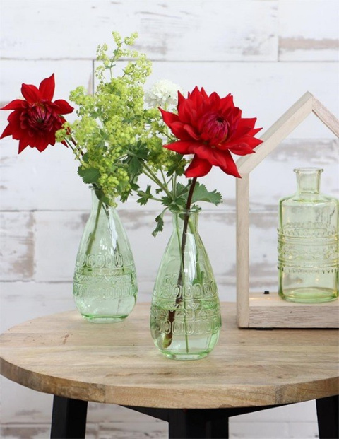 Szklana butelka zielona wazonik świecznik 16cm do pokoju