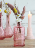 Szklana butelka różowa wazon świecznik 15cm kropki porto