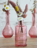 Szklana butelka różowa wazon świecznik 15cm kropki porto