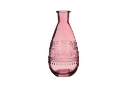 Szklana butelka różowa wazon świecznik 16cm kropki na kwiaty
